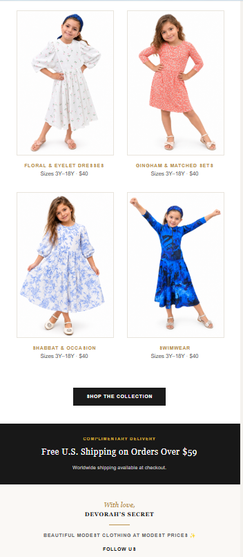 DS Girls collection launch — Collection grid, delivery note and footer